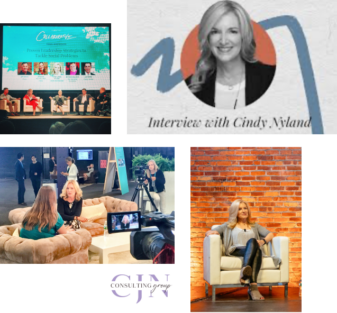 A podcast interview setup with Cindy Miland.